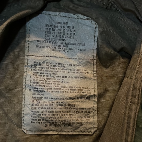 Vintage US Army Woodland Camo Field Jacket Coat Cold Weather sz Small long - Picture 6 of 11